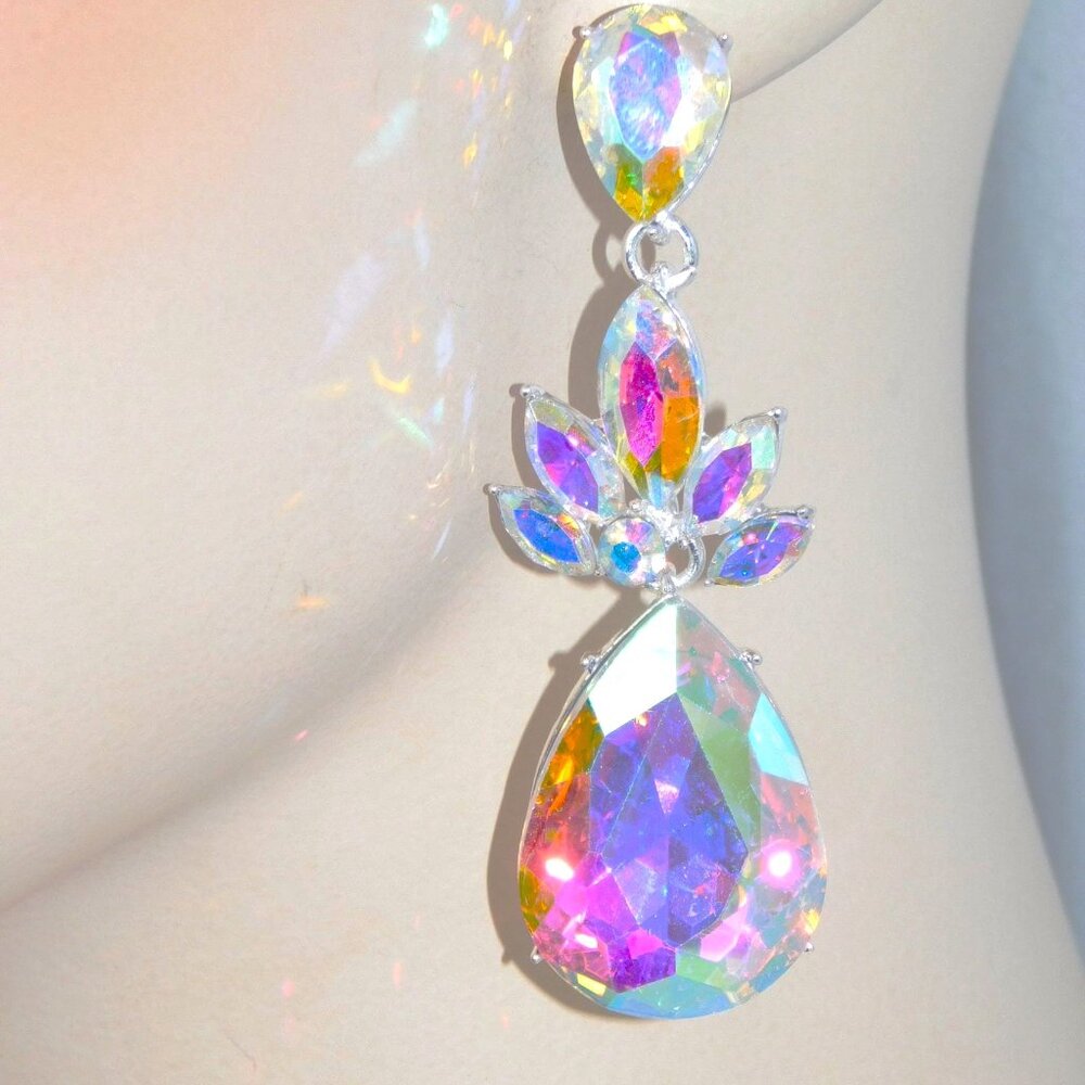 AB  Rhinestone Crystal Bridal Party Dangle Teardrop earrings